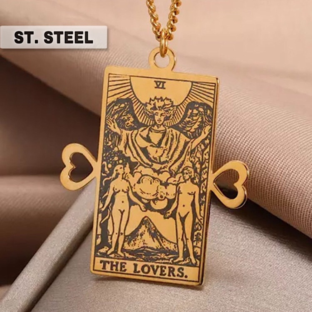 ⚜️𝟯𝟬%𝗢𝗙𝗙 𝗯𝘂𝗻𝗱𝗹𝗲𝘀 𝟯+⚜️ NEW Lovers Tarot Card Stainless Steel Necklace - Picture 1 of 11